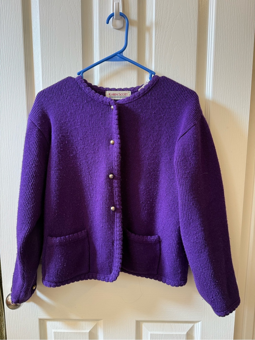 Karen Scott Purple Knit Cardigan with Pearl Buttons